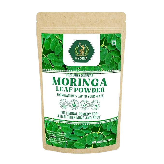HYGEIA Moringa Leaf Powder (200G): Nutritious Superfood | Promotes overall wellness through Ayurvedic medicine | Rich in Antioxidants | Ideal for Energy, Digestion, Immunity, and Weight Loss