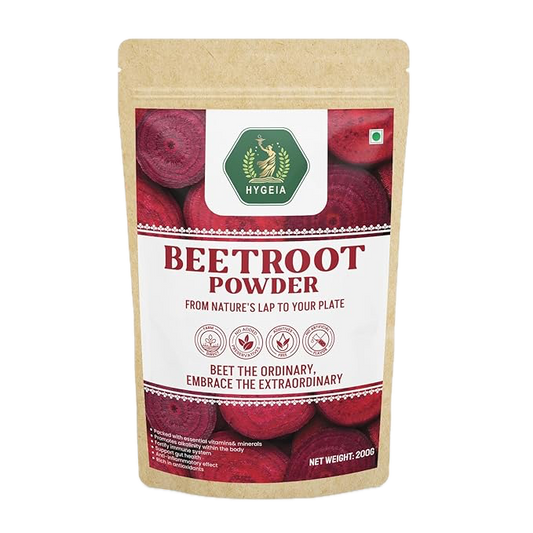 HYGEIA Beetroot Powder: 200 G | Face, Lips, Hair, Drinking, Eating, Immunity, Pre-Workout | Improving Heart Health | Supporting Blood Pressure | Glowing, Shiny Skin Face Pack, Healthy Pinkish Skin And Rosy Cheeks | Free Of Parabens and Sulphates |
