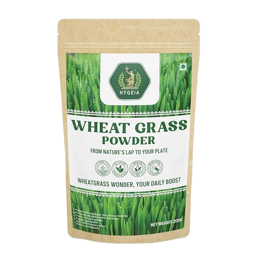 HYGEIA Wheatgrass Powder 200 Gm | Non-GMO, Vegan, Superfood | Antioxidant, Energy, Detox, Immunity Booster, Skin Health| Resealable Bag | Wheatgrass powder for energy, detoxification, and immunity support |