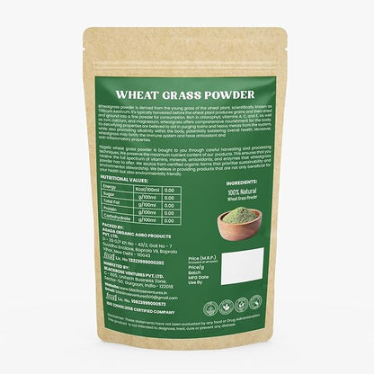 HYGEIA Wheatgrass Powder 200 Gm | Non-GMO, Vegan, Superfood | Antioxidant, Energy, Detox, Immunity Booster, Skin Health| Resealable Bag | Wheatgrass powder for energy, detoxification, and immunity support |